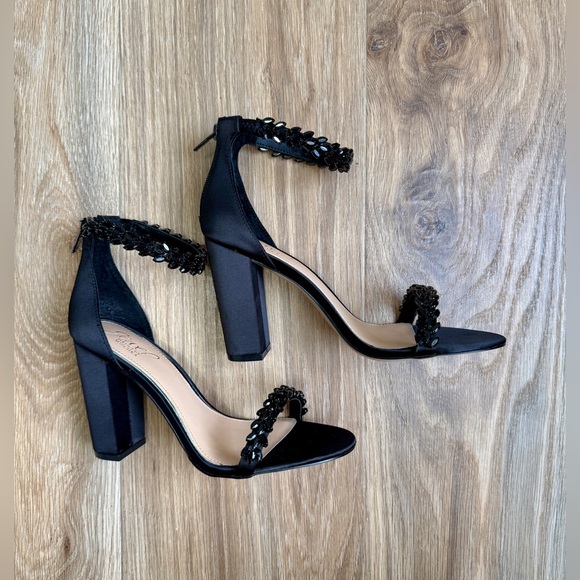 Jewel Badgley Mischka Mayra 3” Block Black Sparkle Heel Size